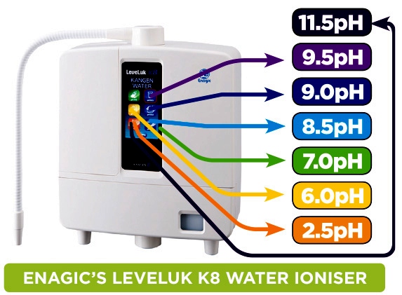 LeveLuk K8 - Leistungswerte, die der im rechten Bild vorgestellte Selbstbauwasserionisierer bertreffen kann; Kosten ca. 4350.- 
